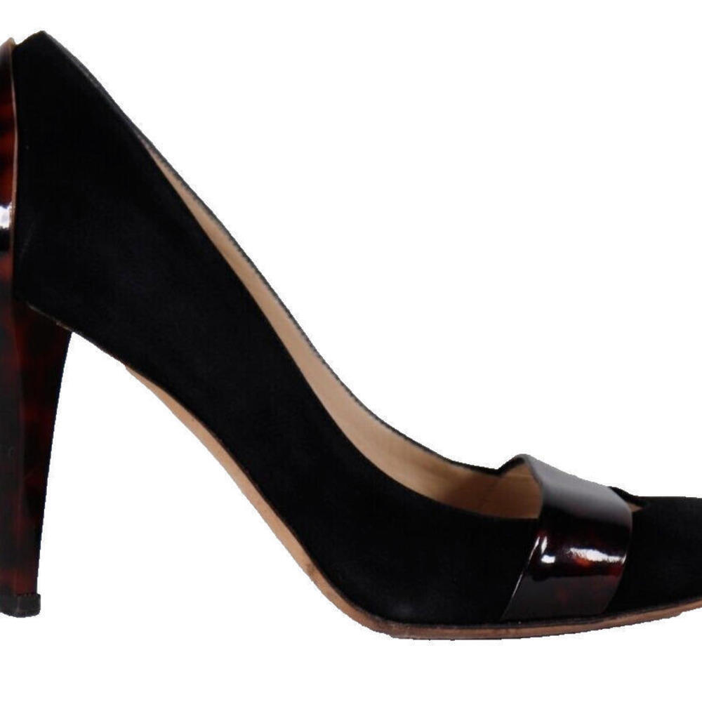Oscar De La Renta Women's 36.5 Black Pumps Velour Cone Heel Suede 2 tones